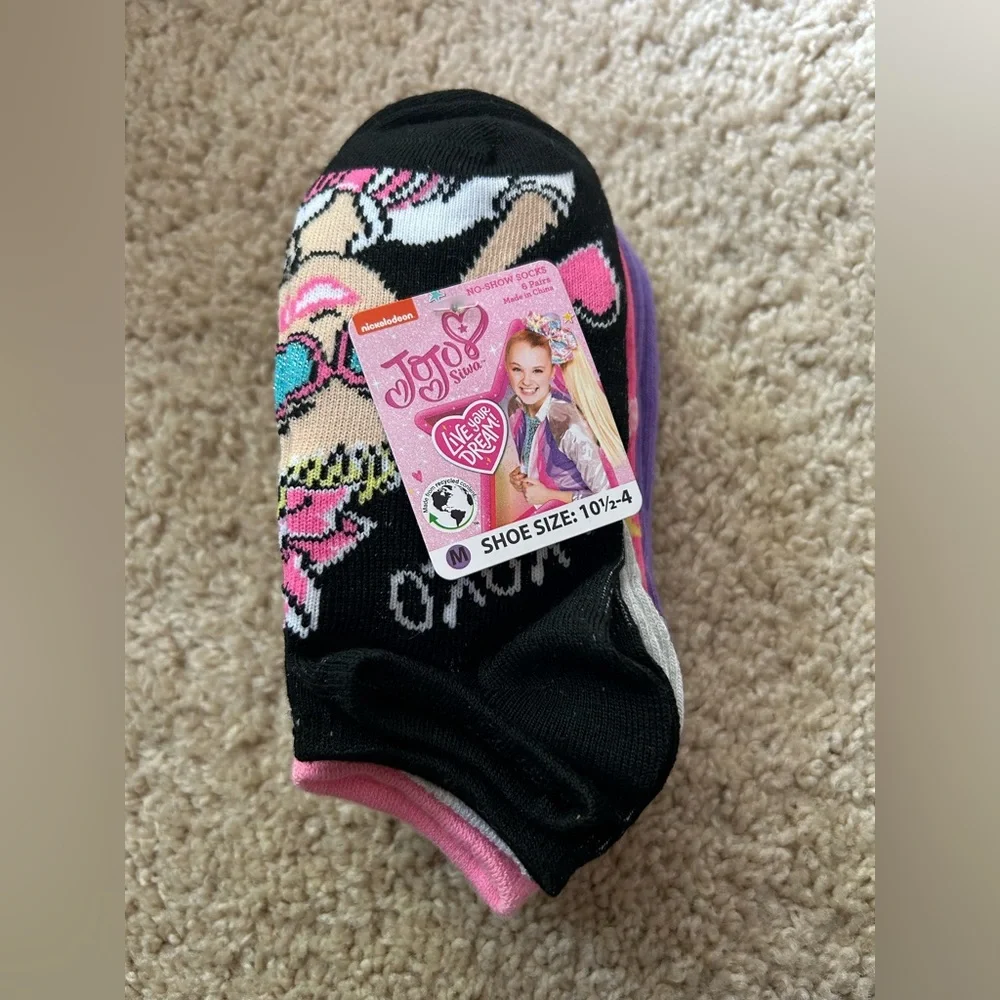 Jojo Siwa Girls No-show Socks 6 pair 10.5-4 NWT